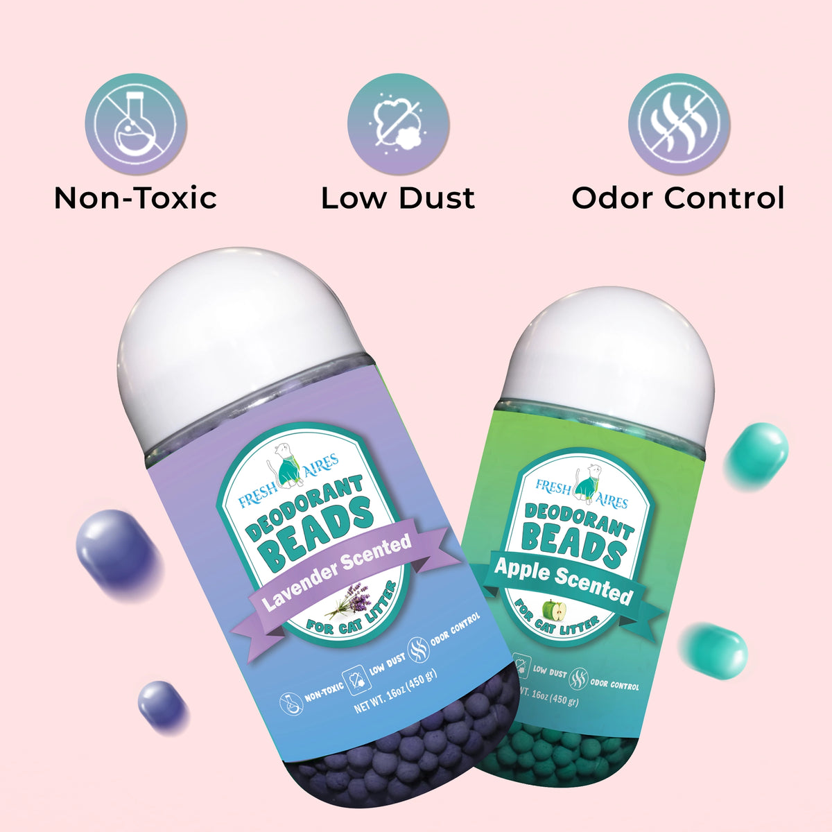 Cat Deodorant Beads | Lavender and Green Apple Scent, Low-Dust & Non-Toxic