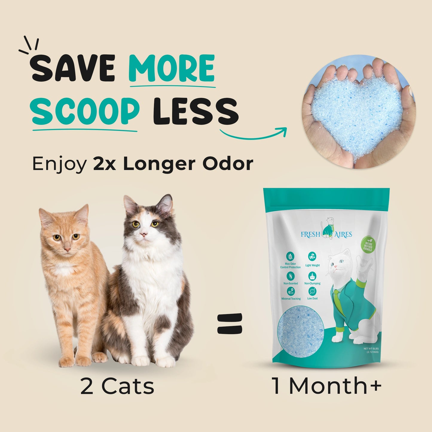 Silica Crystal Cat Litter | Unscented, Lightweight, Non-Clumping