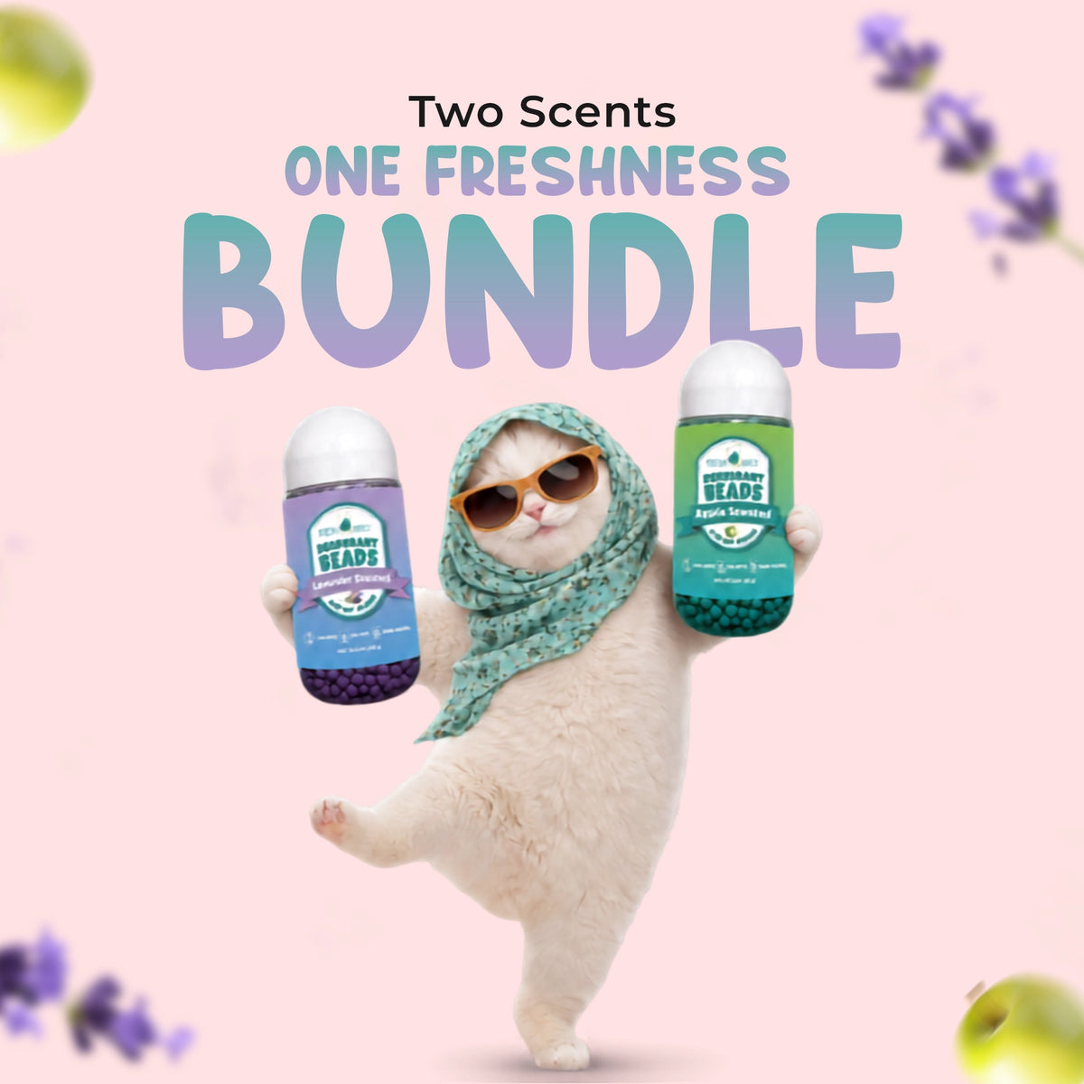 Cat Deodorant Beads | Lavender and Green Apple Scent, Low-Dust & Non-Toxic